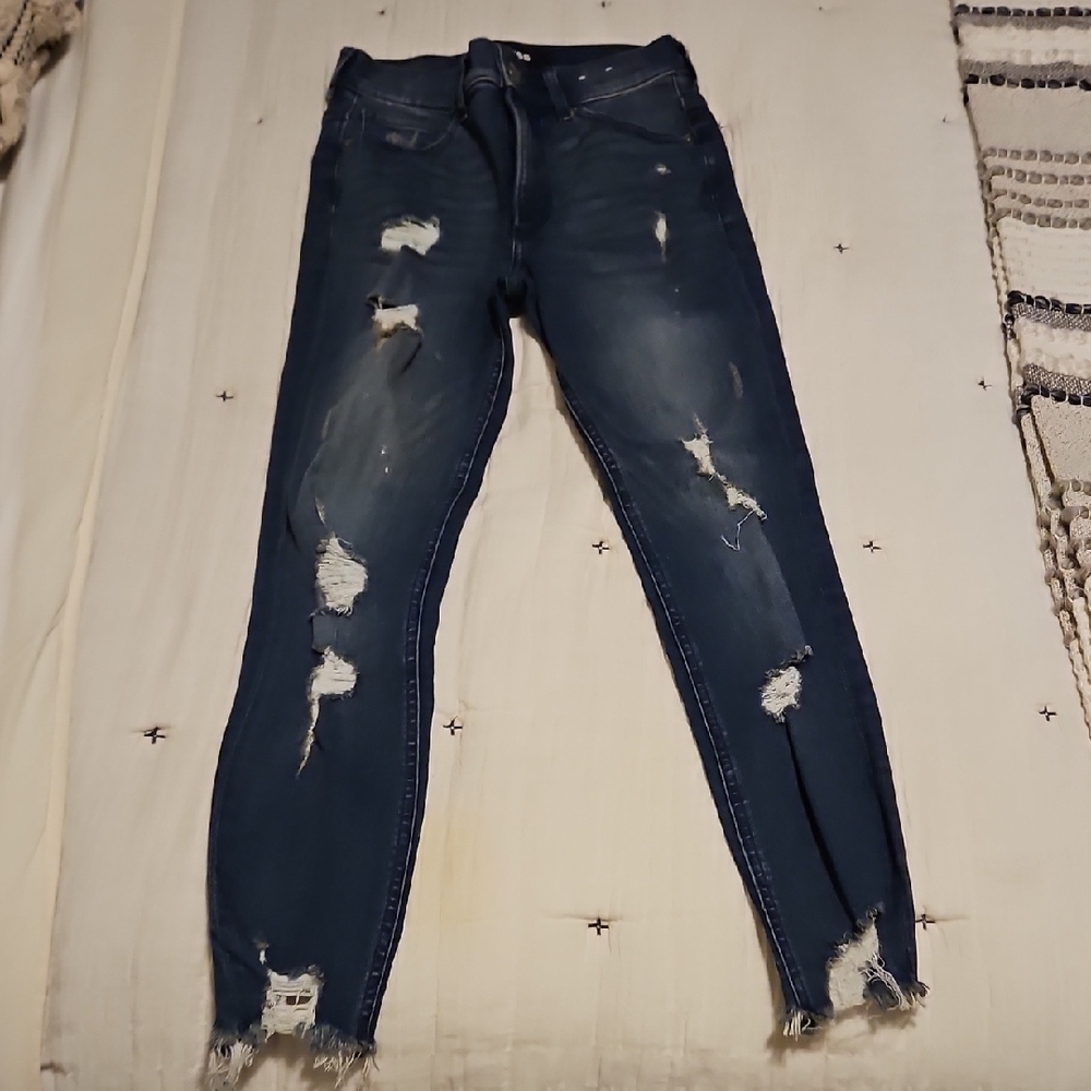 Express Dark Blue Distressed Skinny Jeans